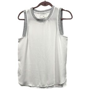 Lou & Grey sleeveless sheer  white top gray rib neck and sleeves borders size S